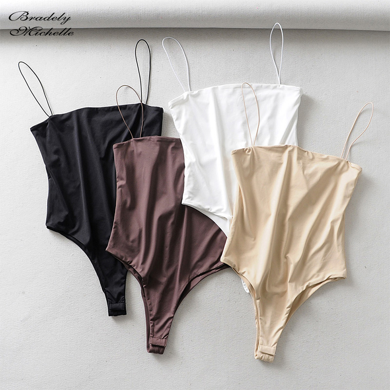 BRADELY MICHELLE summer sexy women slim solid Spaghetti strap Bodycon bodysuit Streetwear backless Jumpsuit