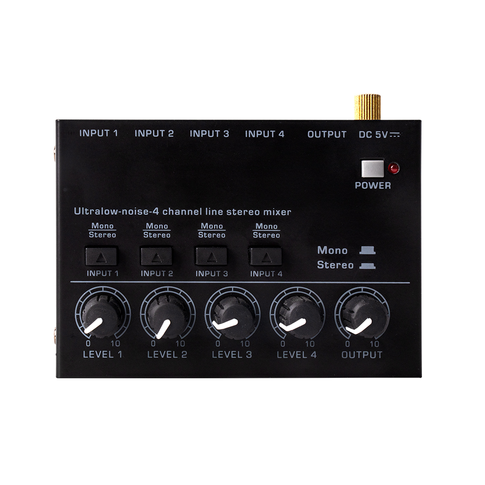 Ultra-compact Low Noise 4 Channels Line Mixer with Power Adapter High  Stereo Audio Mixer