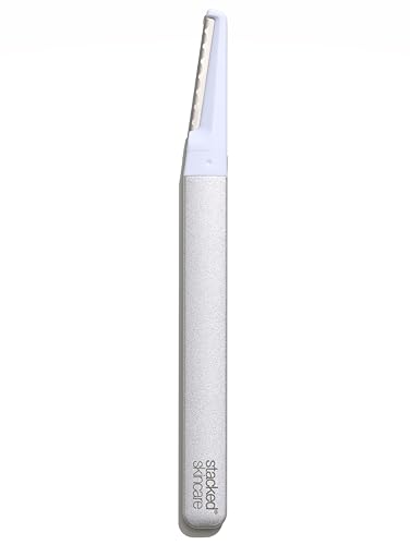 StackedSkincare Dermaplaning Face Exfoliating Tool - Professional-Grade, At-Home, Extra-Sharp Blade to remove Dead Skin and Peach Fuzz - Includes 1 Aluminum Handle and 1 Razor Head (Non-Electric)
